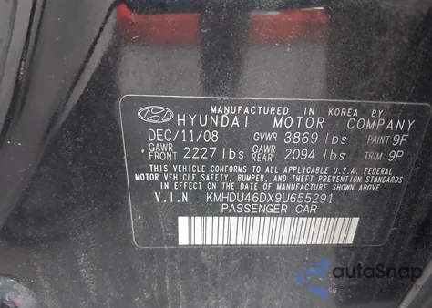 2009 Hyundai Elantra Se from USA, damaged, VIN KMHDU46DX9U655291